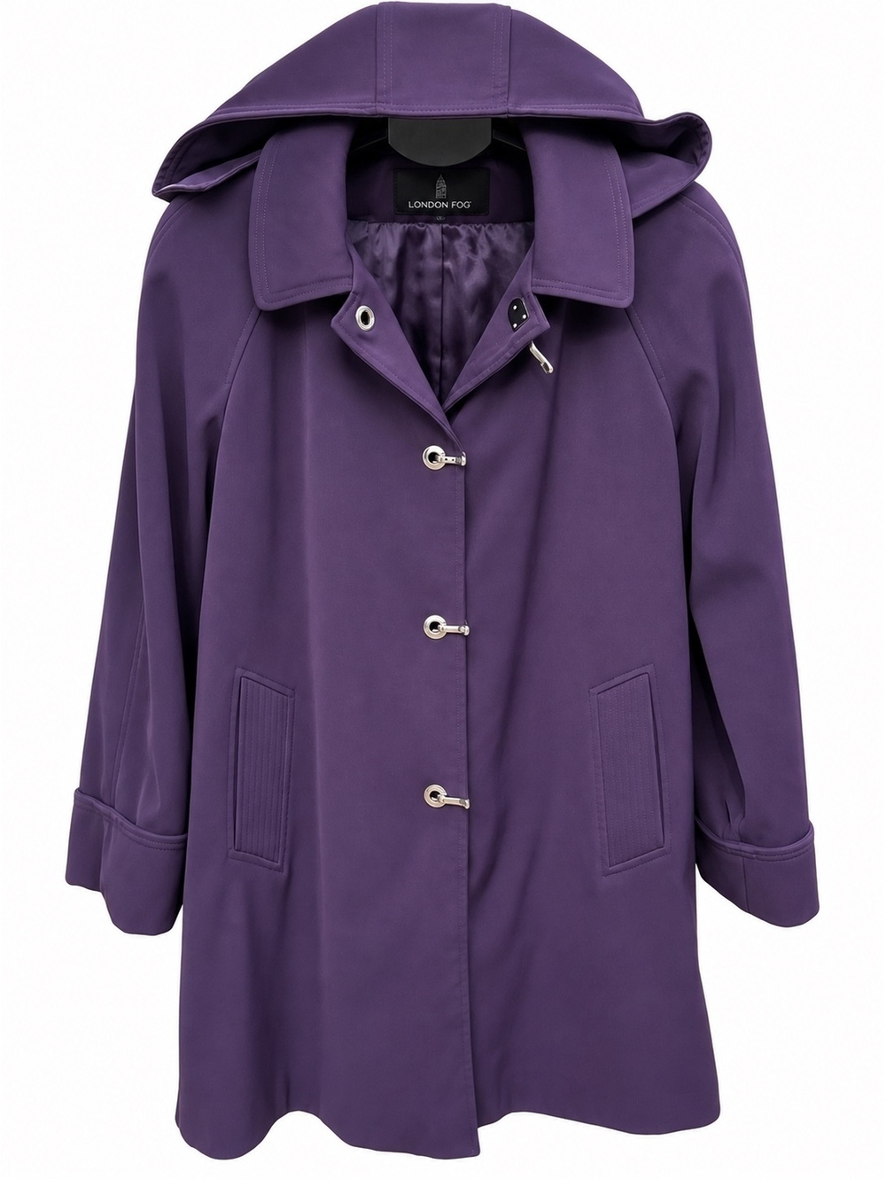 London Fog Hooded Raincoat – Women’s XL – Purple